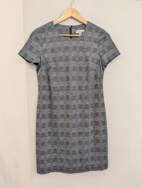 Calvin Klein Knit Sheath Dress Houndstooth Black & White Women's Size 8